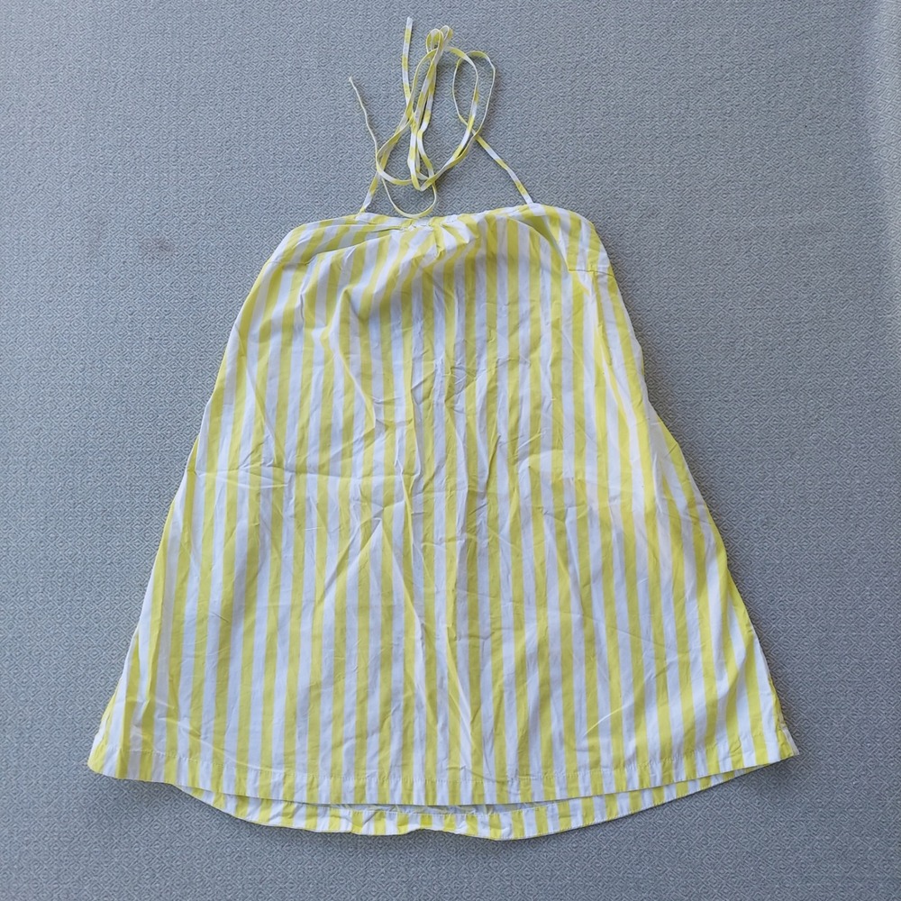 A New Day Halter Top Womens Medium Yellow White Striped Cotton Summer Sleeveless